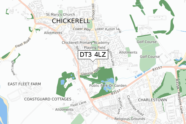 DT3 4LZ map - small scale - OS Open Zoomstack (Ordnance Survey)