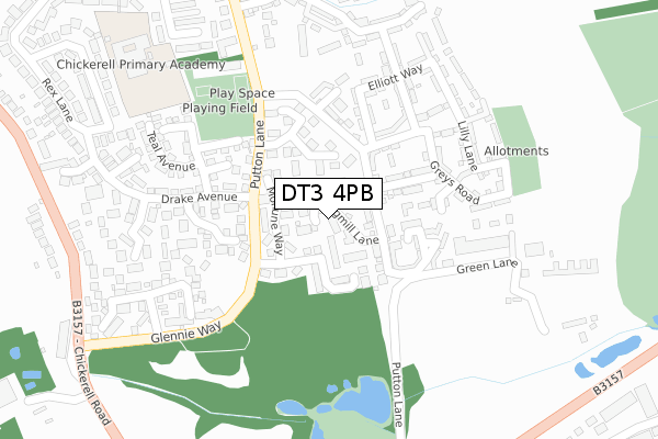 DT3 4PB map - large scale - OS Open Zoomstack (Ordnance Survey)