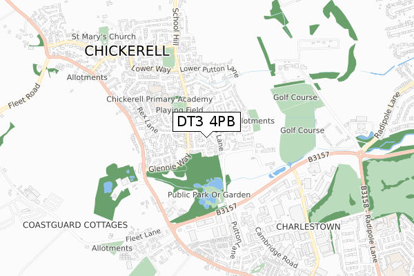 DT3 4PB map - small scale - OS Open Zoomstack (Ordnance Survey)