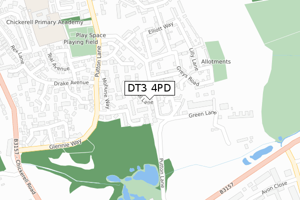 DT3 4PD map - large scale - OS Open Zoomstack (Ordnance Survey)
