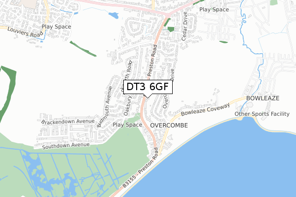 DT3 6GF map - small scale - OS Open Zoomstack (Ordnance Survey)