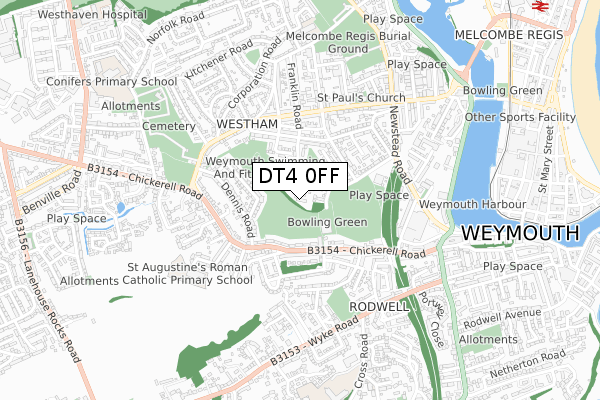 DT4 0FF map - small scale - OS Open Zoomstack (Ordnance Survey)