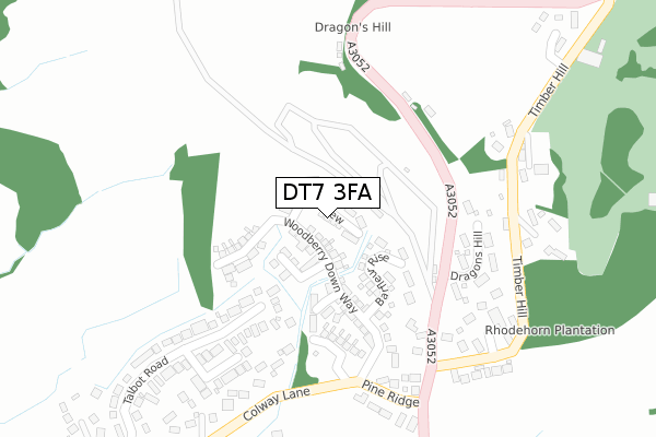 DT7 3FA map - large scale - OS Open Zoomstack (Ordnance Survey)