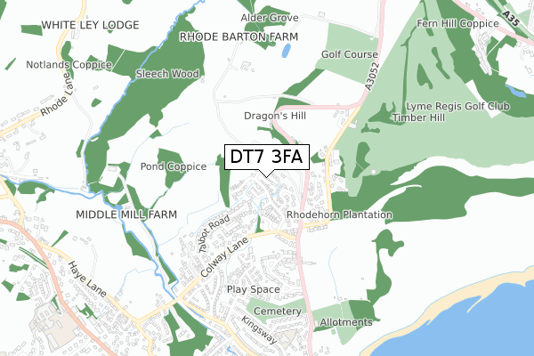 DT7 3FA map - small scale - OS Open Zoomstack (Ordnance Survey)