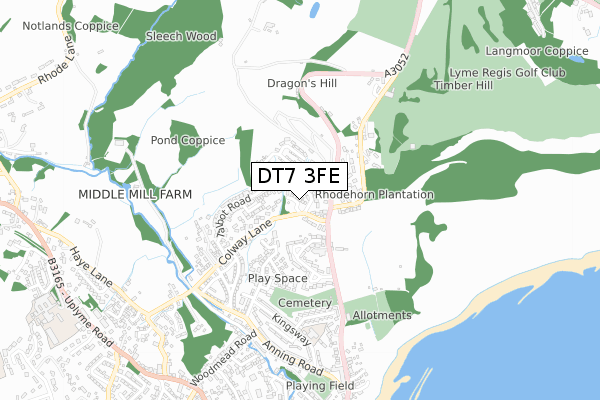DT7 3FE map - small scale - OS Open Zoomstack (Ordnance Survey)
