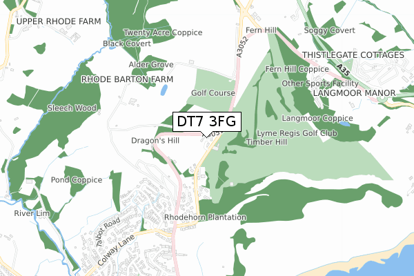 DT7 3FG map - small scale - OS Open Zoomstack (Ordnance Survey)
