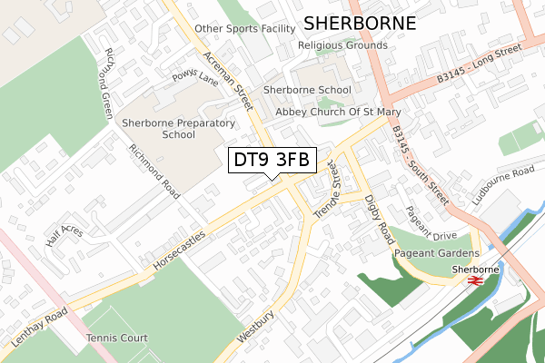 DT9 3FB map - large scale - OS Open Zoomstack (Ordnance Survey)