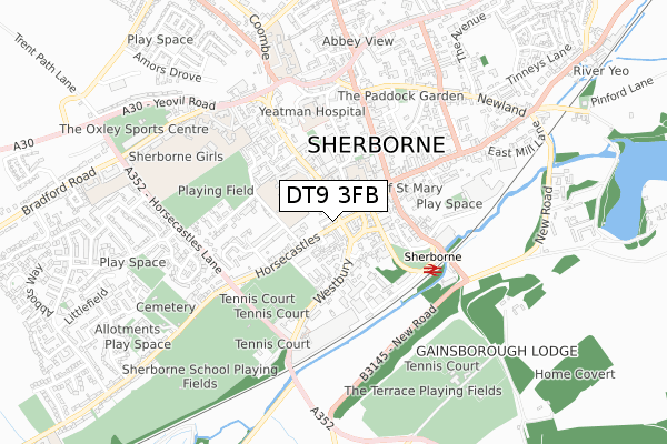 DT9 3FB map - small scale - OS Open Zoomstack (Ordnance Survey)