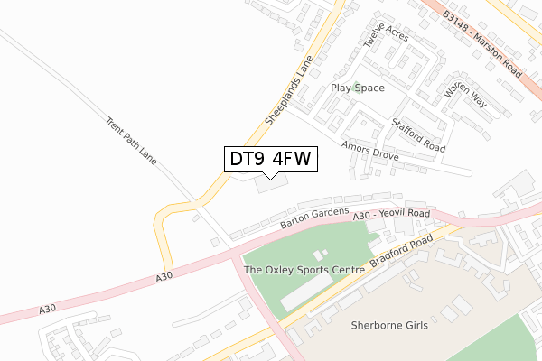 DT9 4FW map - large scale - OS Open Zoomstack (Ordnance Survey)