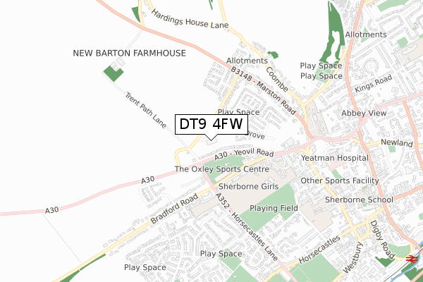 DT9 4FW map - small scale - OS Open Zoomstack (Ordnance Survey)