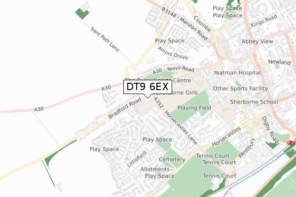DT9 6EX map - small scale - OS Open Zoomstack (Ordnance Survey)