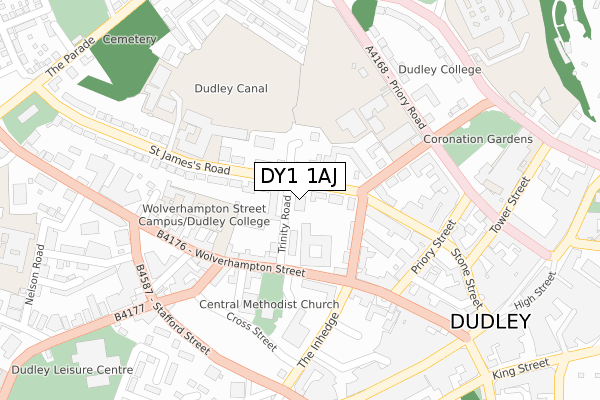 DY1 1AJ map - large scale - OS Open Zoomstack (Ordnance Survey)