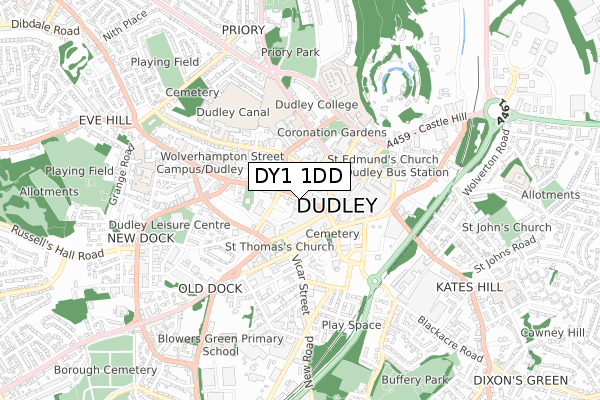DY1 1DD map - small scale - OS Open Zoomstack (Ordnance Survey)