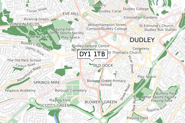 DY1 1TB map - small scale - OS Open Zoomstack (Ordnance Survey)