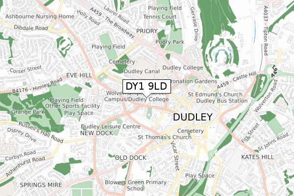 DY1 9LD map - small scale - OS Open Zoomstack (Ordnance Survey)