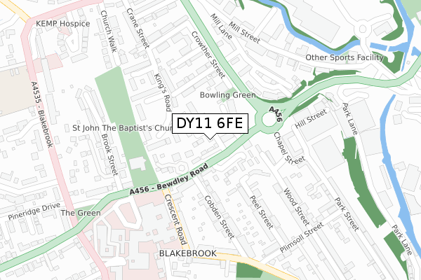 DY11 6FE map - large scale - OS Open Zoomstack (Ordnance Survey)