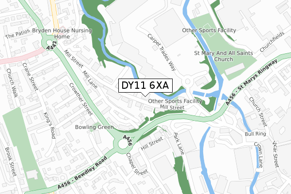 DY11 6XA map - large scale - OS Open Zoomstack (Ordnance Survey)