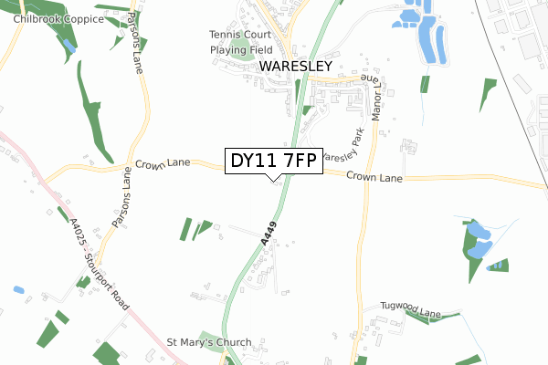 DY11 7FP map - small scale - OS Open Zoomstack (Ordnance Survey)