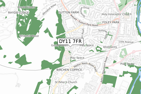 DY11 7FR map - small scale - OS Open Zoomstack (Ordnance Survey)