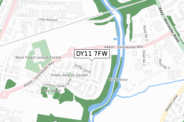 DY11 7FW map - large scale - OS Open Zoomstack (Ordnance Survey)