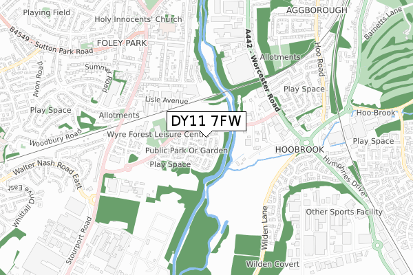 DY11 7FW map - small scale - OS Open Zoomstack (Ordnance Survey)