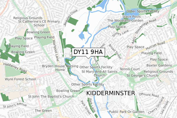 DY11 9HA map - small scale - OS Open Zoomstack (Ordnance Survey)