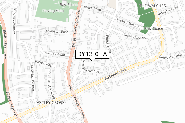 DY13 0EA map - large scale - OS Open Zoomstack (Ordnance Survey)