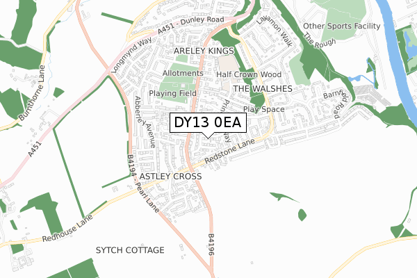 DY13 0EA map - small scale - OS Open Zoomstack (Ordnance Survey)