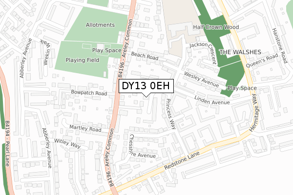 DY13 0EH map - large scale - OS Open Zoomstack (Ordnance Survey)