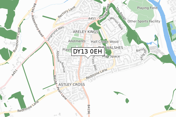 DY13 0EH map - small scale - OS Open Zoomstack (Ordnance Survey)