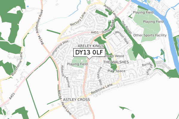 DY13 0LF map - small scale - OS Open Zoomstack (Ordnance Survey)