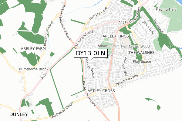 DY13 0LN map - small scale - OS Open Zoomstack (Ordnance Survey)