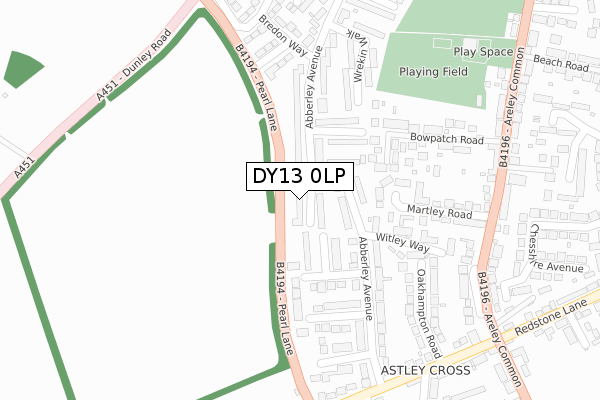 DY13 0LP map - large scale - OS Open Zoomstack (Ordnance Survey)