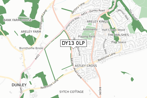 DY13 0LP map - small scale - OS Open Zoomstack (Ordnance Survey)