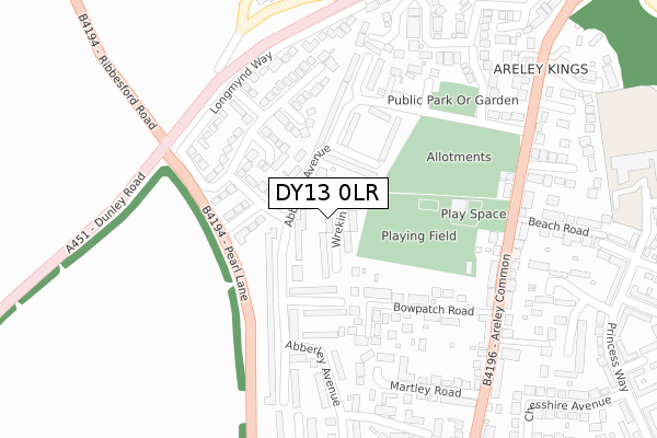 DY13 0LR map - large scale - OS Open Zoomstack (Ordnance Survey)