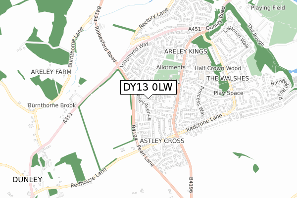 DY13 0LW map - small scale - OS Open Zoomstack (Ordnance Survey)