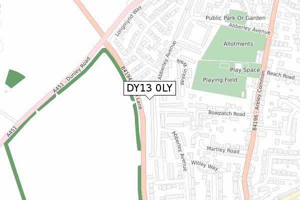 DY13 0LY map - large scale - OS Open Zoomstack (Ordnance Survey)