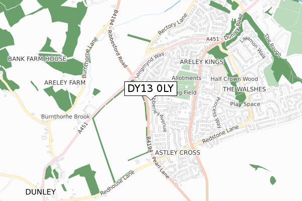 DY13 0LY map - small scale - OS Open Zoomstack (Ordnance Survey)