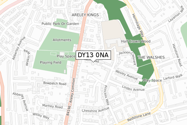 DY13 0NA map - large scale - OS Open Zoomstack (Ordnance Survey)