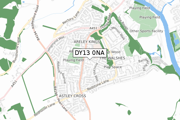 DY13 0NA map - small scale - OS Open Zoomstack (Ordnance Survey)