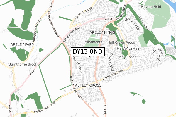 DY13 0ND map - small scale - OS Open Zoomstack (Ordnance Survey)