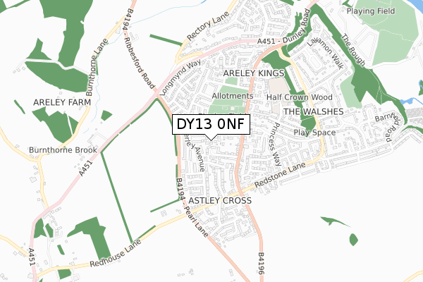 DY13 0NF map - small scale - OS Open Zoomstack (Ordnance Survey)