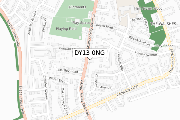 DY13 0NG map - large scale - OS Open Zoomstack (Ordnance Survey)