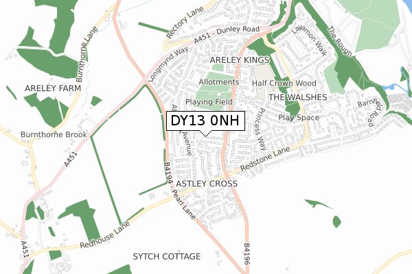 DY13 0NH map - small scale - OS Open Zoomstack (Ordnance Survey)