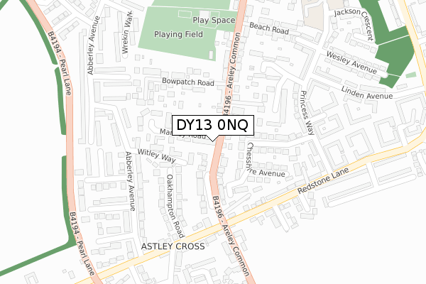 DY13 0NQ map - large scale - OS Open Zoomstack (Ordnance Survey)