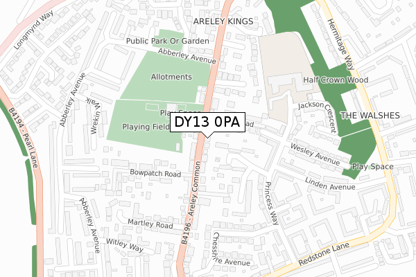 DY13 0PA map - large scale - OS Open Zoomstack (Ordnance Survey)