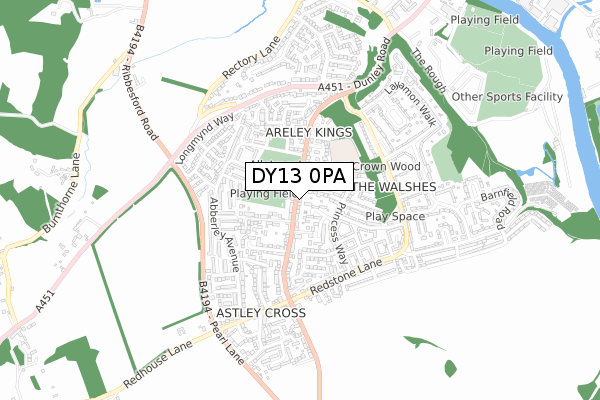 DY13 0PA map - small scale - OS Open Zoomstack (Ordnance Survey)