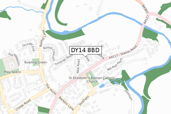 DY14 8BD map - large scale - OS Open Zoomstack (Ordnance Survey)