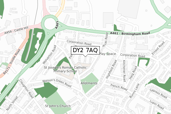 DY2 7AQ map - large scale - OS Open Zoomstack (Ordnance Survey)