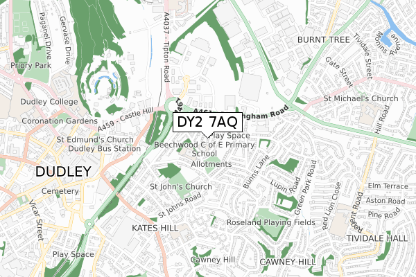 DY2 7AQ map - small scale - OS Open Zoomstack (Ordnance Survey)